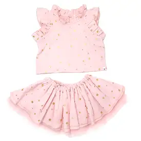 oh baby! Gauze Lola Top Tutu Skirt Set - Mini Gold Stars - Pale Pink