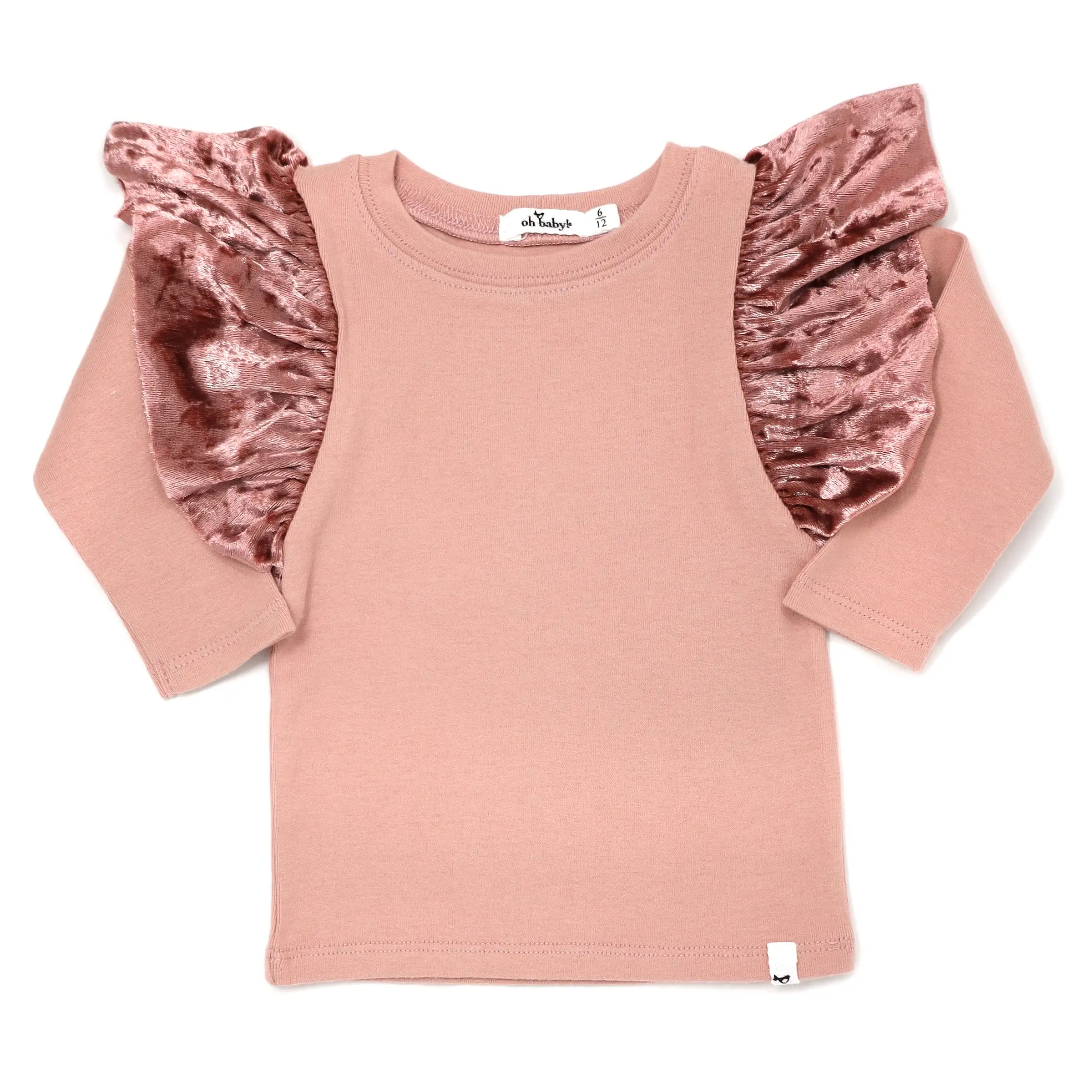 oh baby! Velvet Butterfly Long Sleeve Tee - Dusty Rose