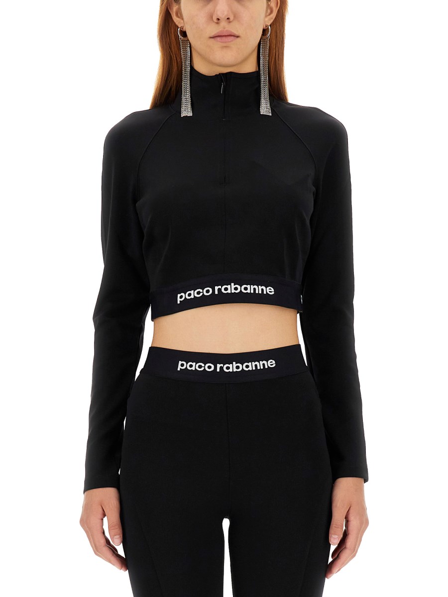 PACO RABANNE    CROPPED TOP IN TECHNICAL FABRIC WITH LOGO BAND