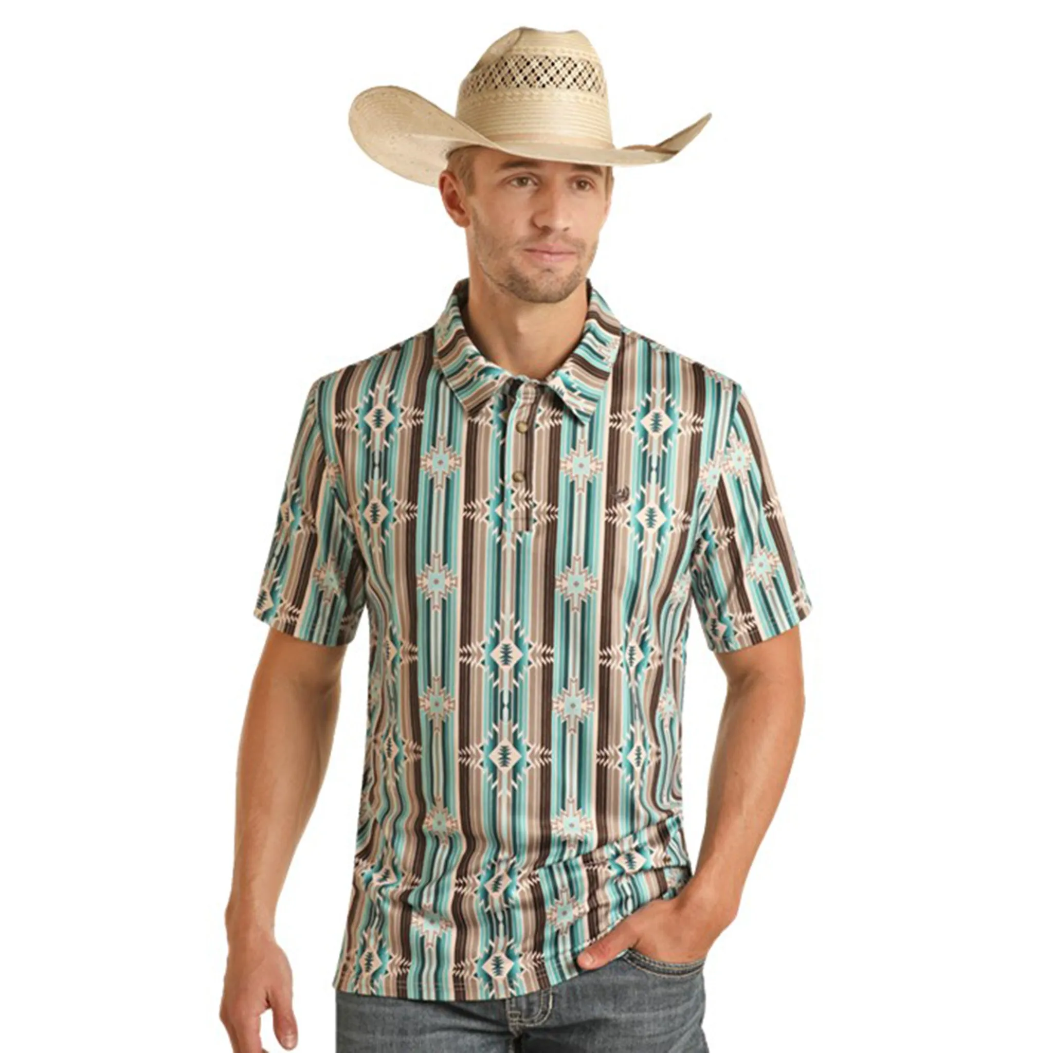 Panhandle Men's Turquoise Aztec Stripe Shirt