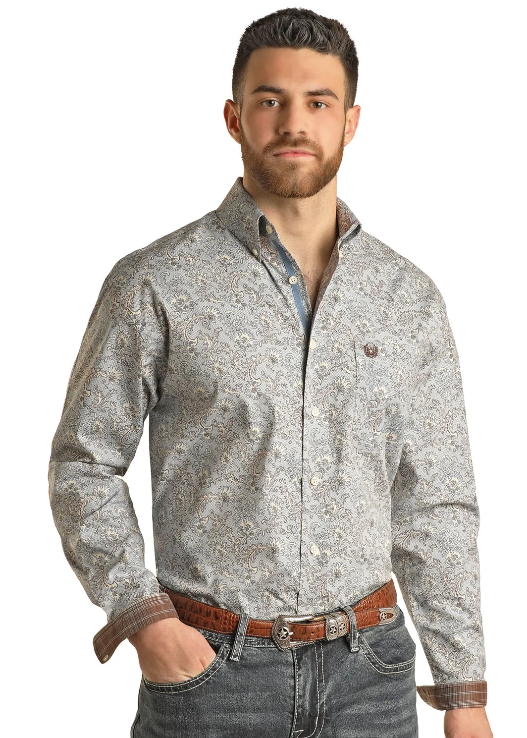 Panhandle Slim Mens Brown Paisley Long Sleeve Shirt