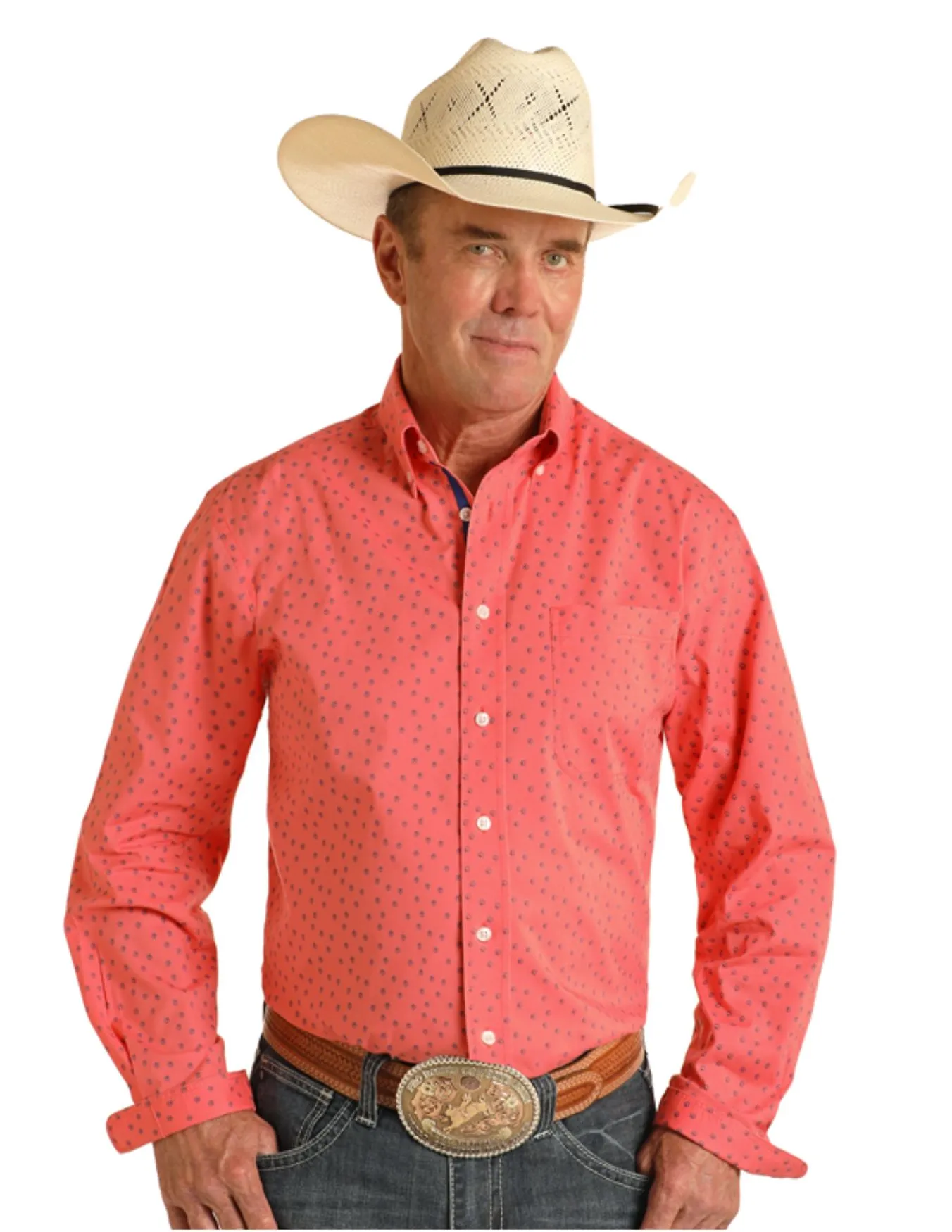 Panhandle Slim Mens Coral Long Sleeve Shirt