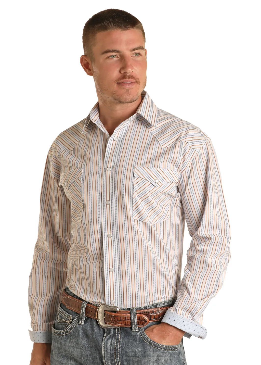 Panhandle Slim Mens Mustard Stripe Long Sleeve Shirt