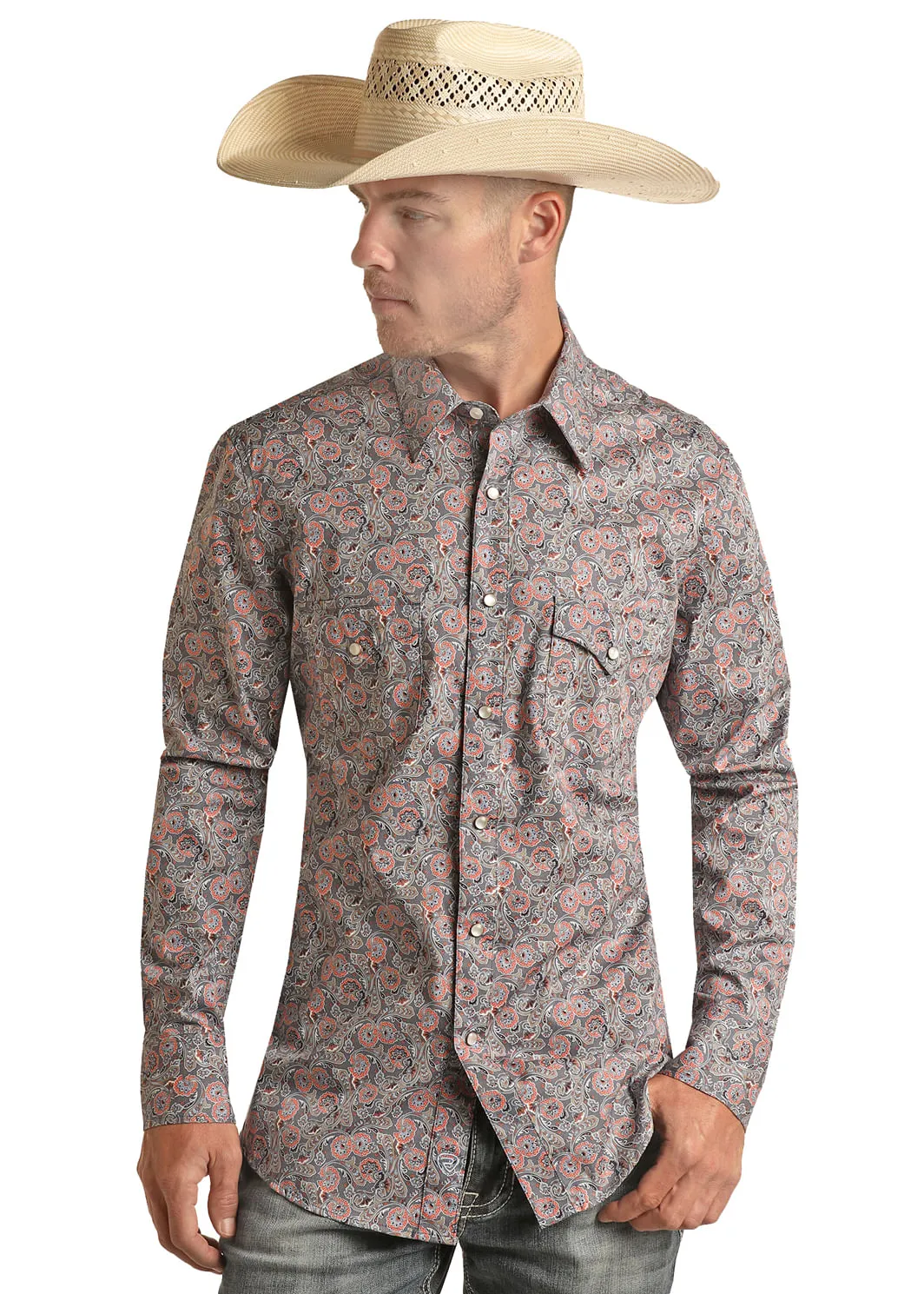 Panhandle Slim Mens Orange Paisley Long Sleeve Shirt