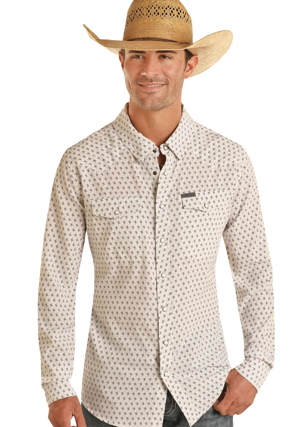 Panhandle Slim Mens White Printed Long Sleeve Shirt