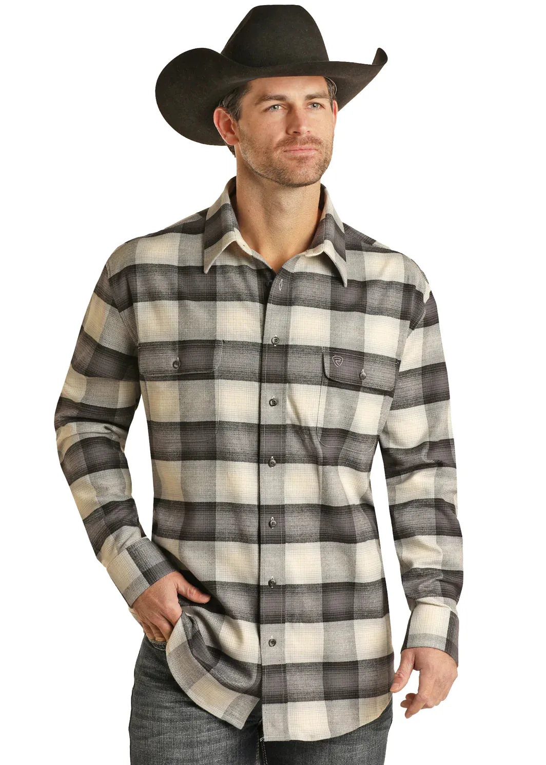 Panhandle Slim Rock & Roll Black Plaid Long Sleeve Button Front Western Shirt