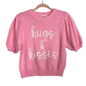 Peach Love Pink Hugs & Kisses Short Sleeve Sweater NWT- Size S (sold out online)