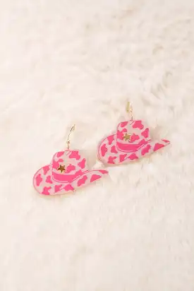 Pink Cow Print Western Earrings