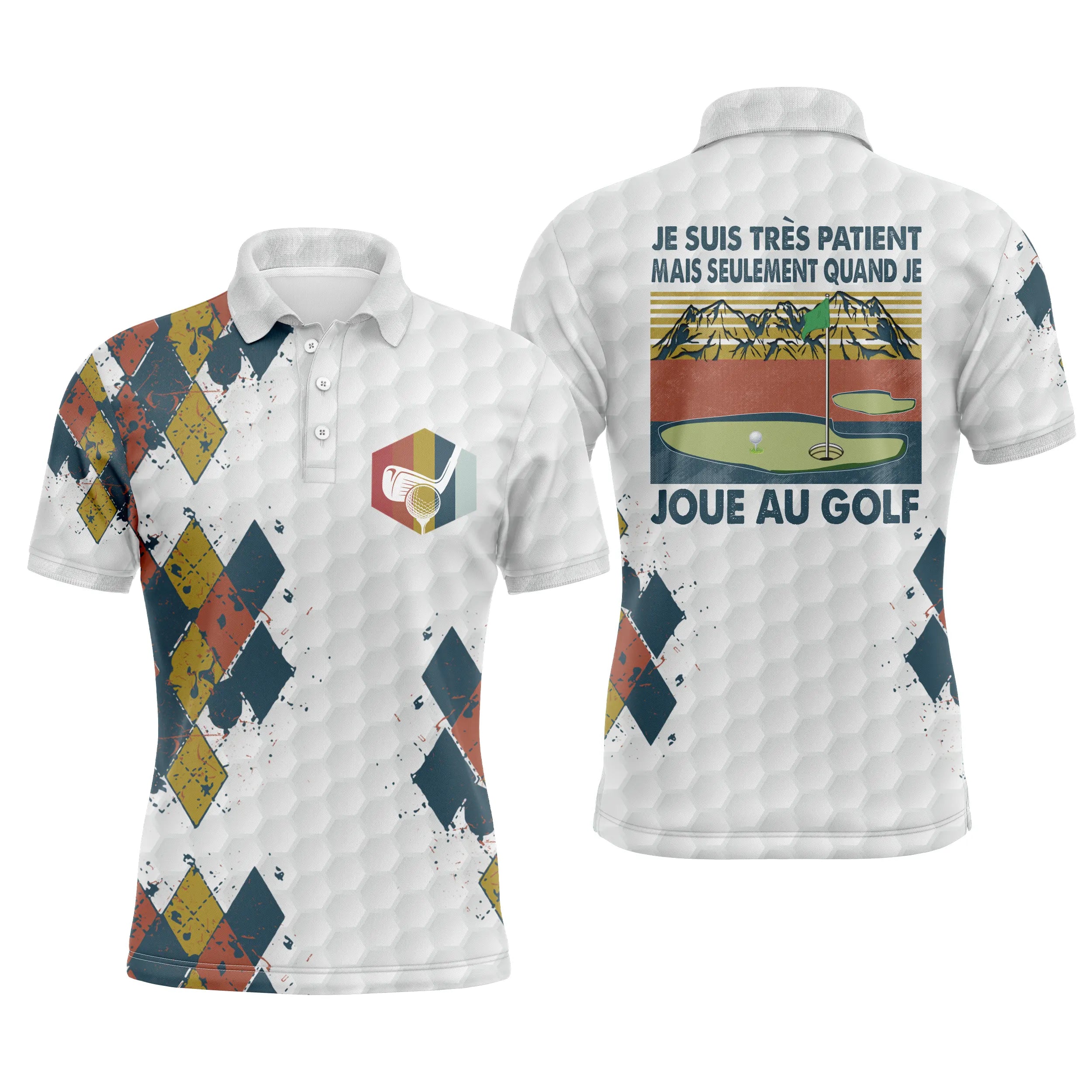 Polo de Golf, Polo de Sport Homme Femme, Golfeur, Golfeuse, Rétro Vintage, Motifs Balle de Golf, Je suis très Patient(e) - CTS21