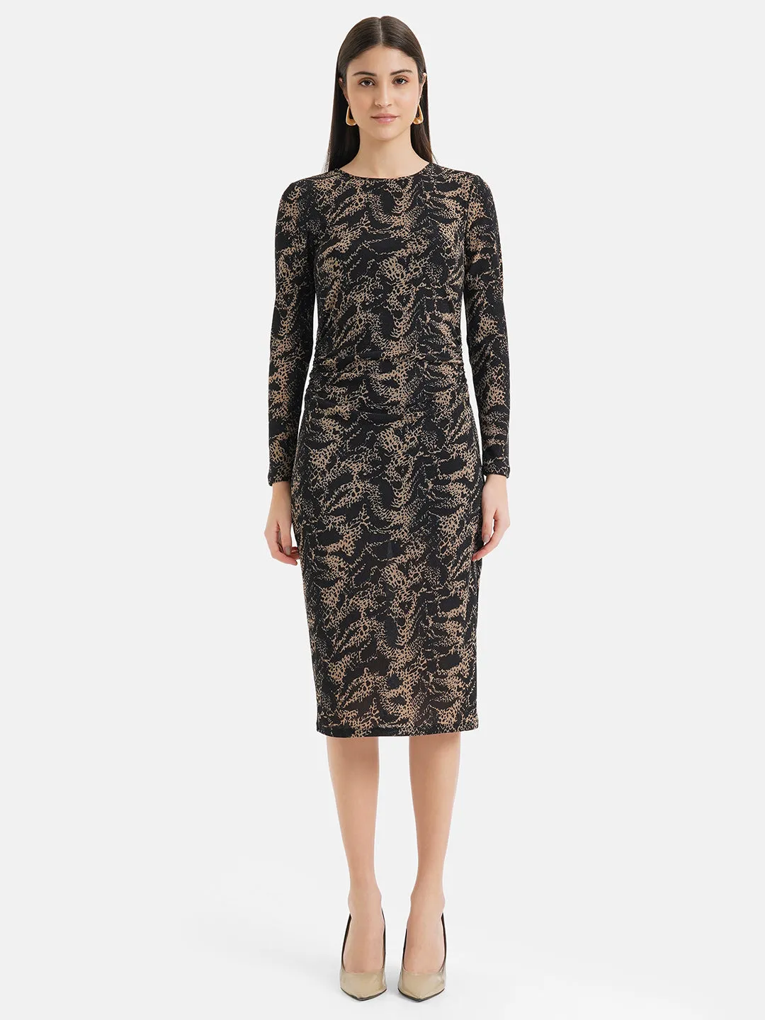 Printed Ruched Midi Dress