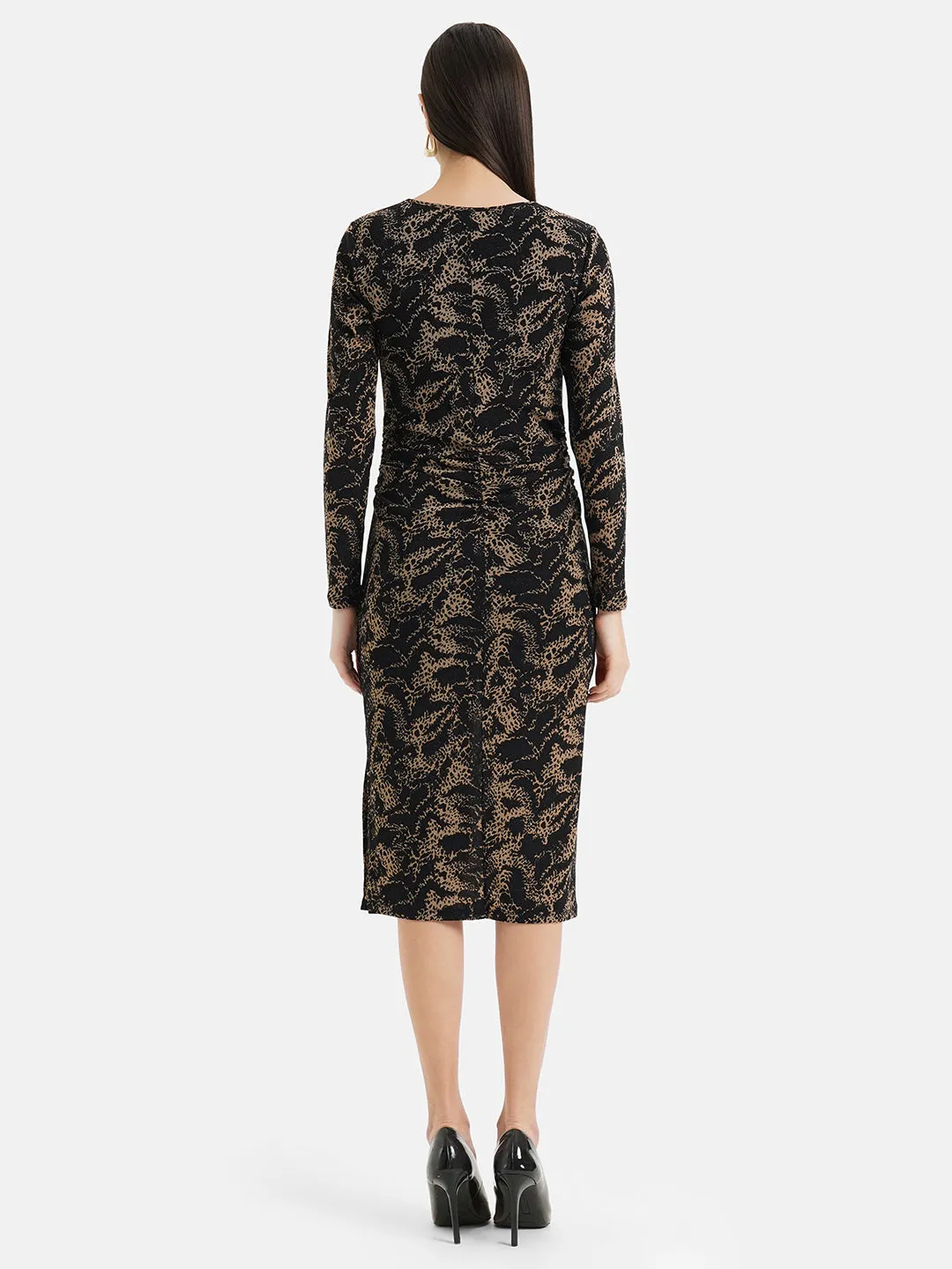 Printed Ruched Midi Dress