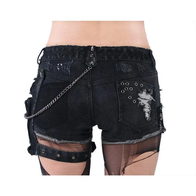 Rock Hot Shorts Heavy Metal Chain Jeans short pants