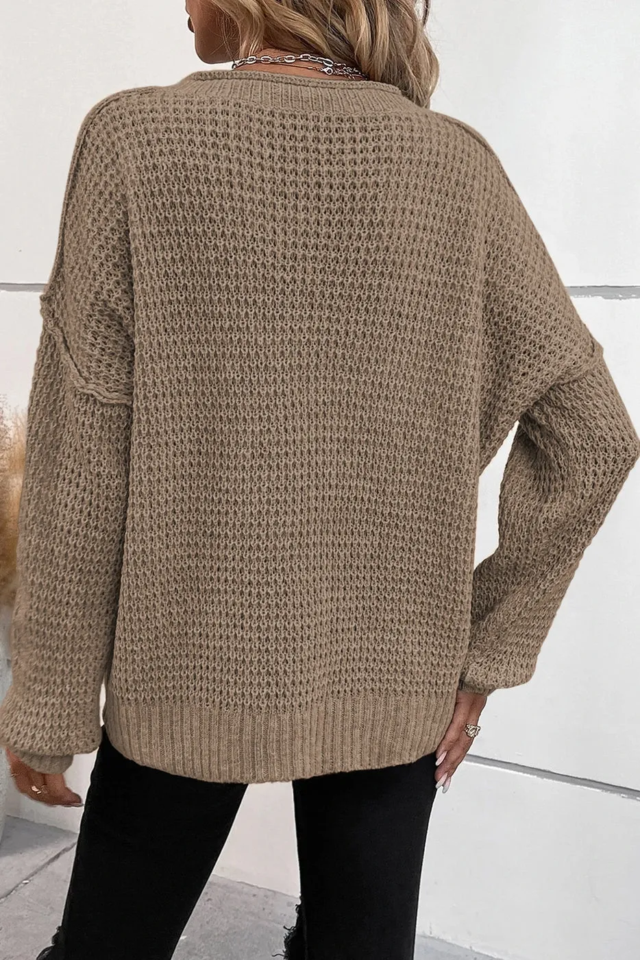 Shiying Knit Button V-Neck Sweater