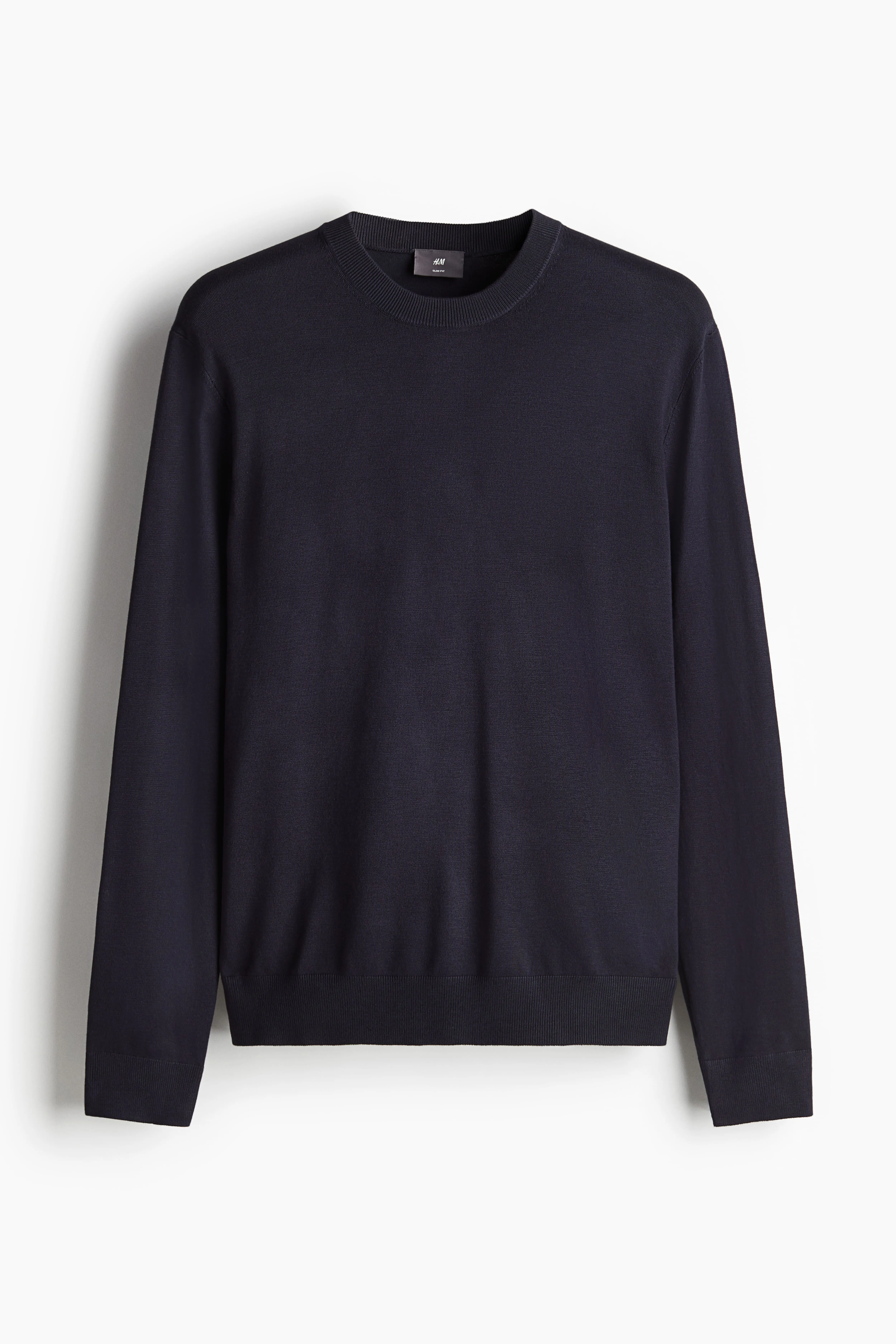 Slim Fit Fine-knit jumper - Round neck - Long sleeve - Navy blue - Men | H&M GB