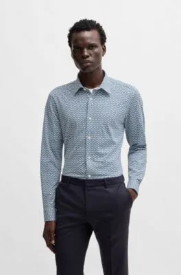 Slim-fit shirt in printed performance-stretch fabric