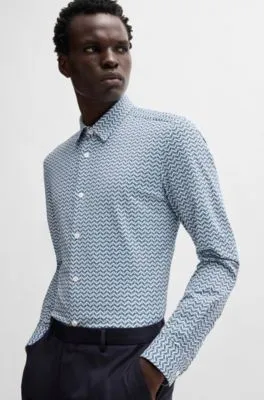 Slim-fit shirt in printed performance-stretch fabric