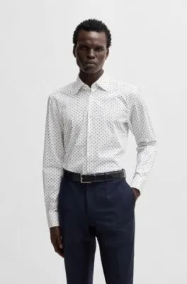 Slim-fit shirt in printed stretch-cotton poplin