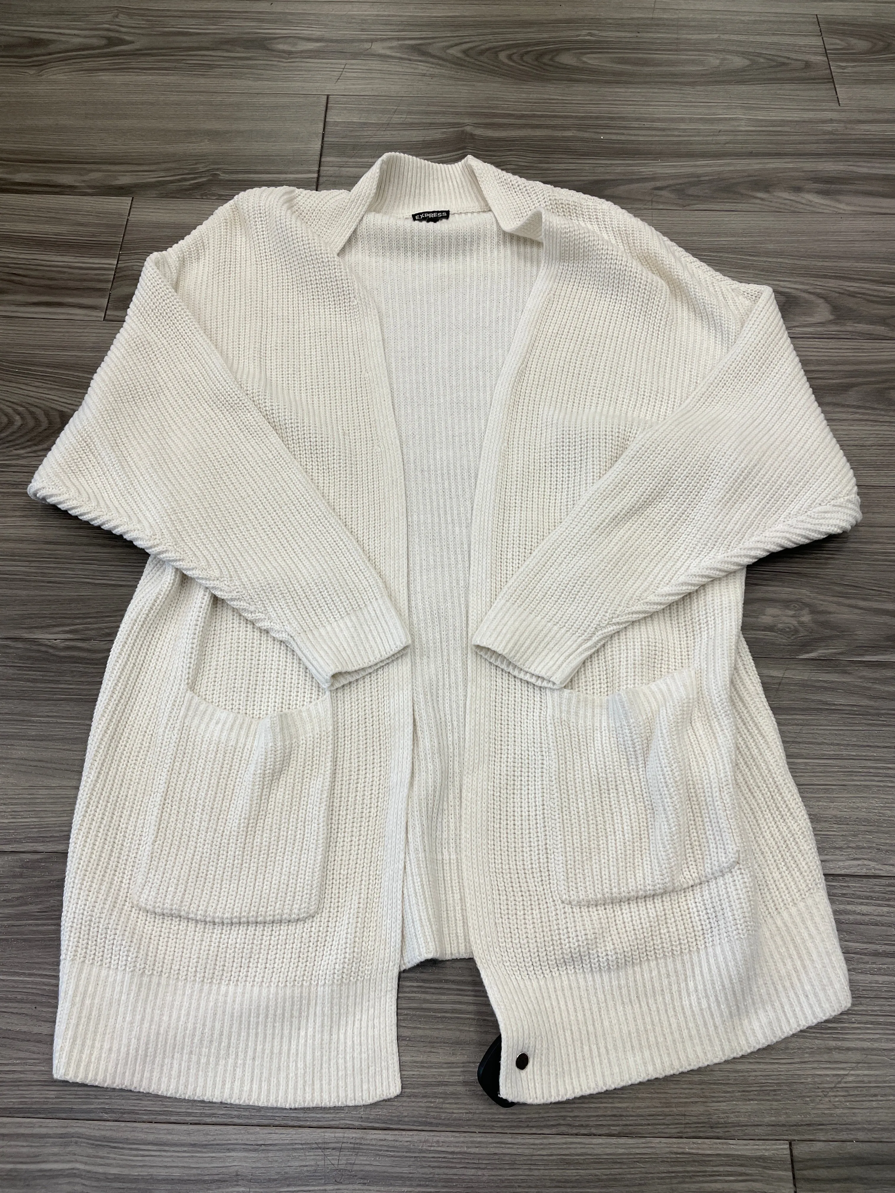 Sweater Cardigan By Express In White, Size: L