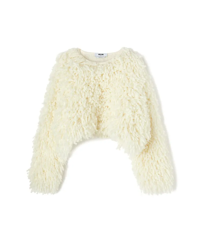 Sweater with Boucle Meta fur concept White