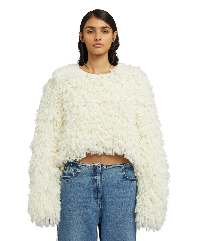 Sweater with Boucle Meta fur concept White