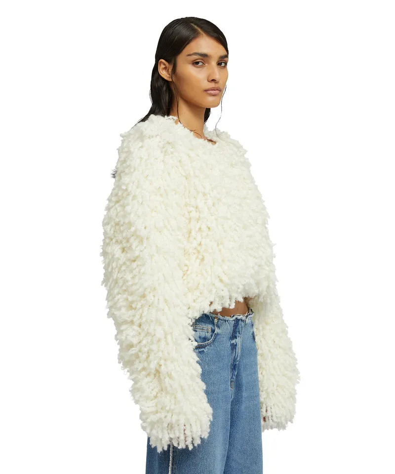 Sweater with Boucle Meta fur concept White