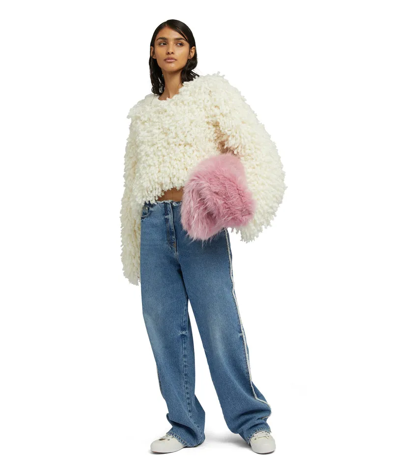 Sweater with Boucle Meta fur concept White