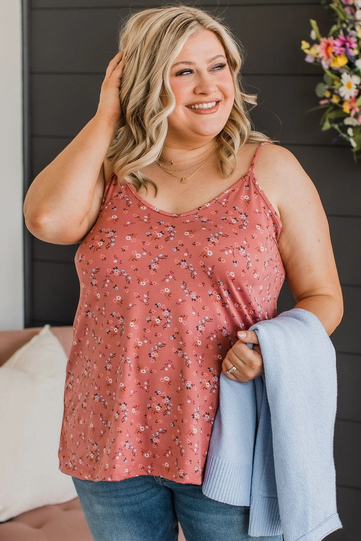 Sweet Impressions Floral Tank Top- Dusty Rose