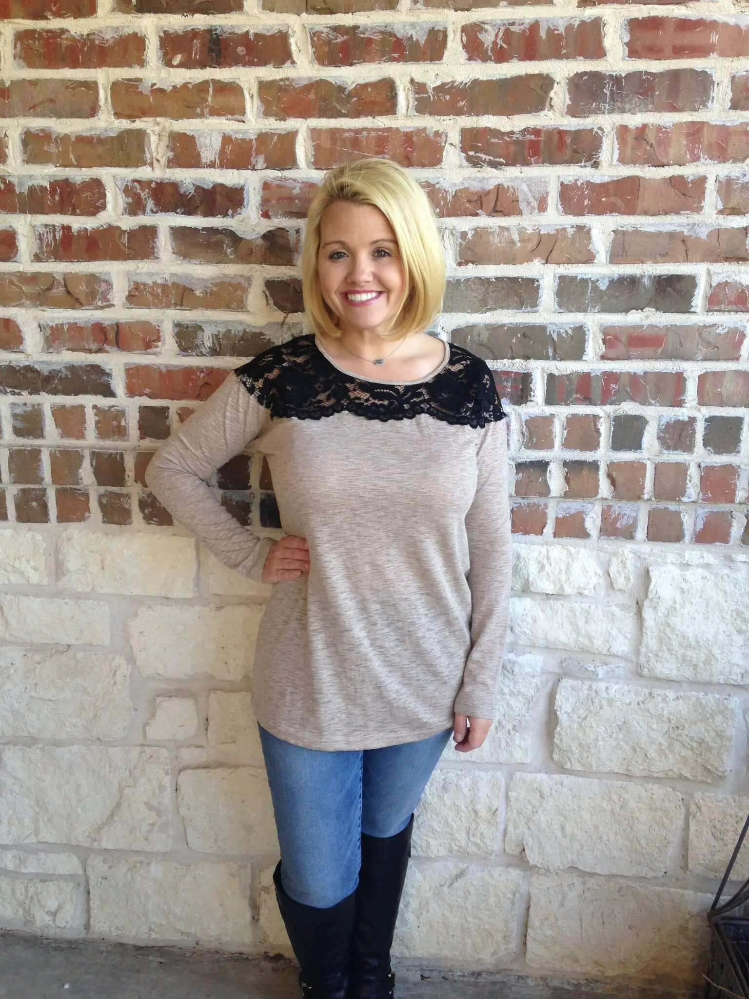 Taupe And Black Lace Top