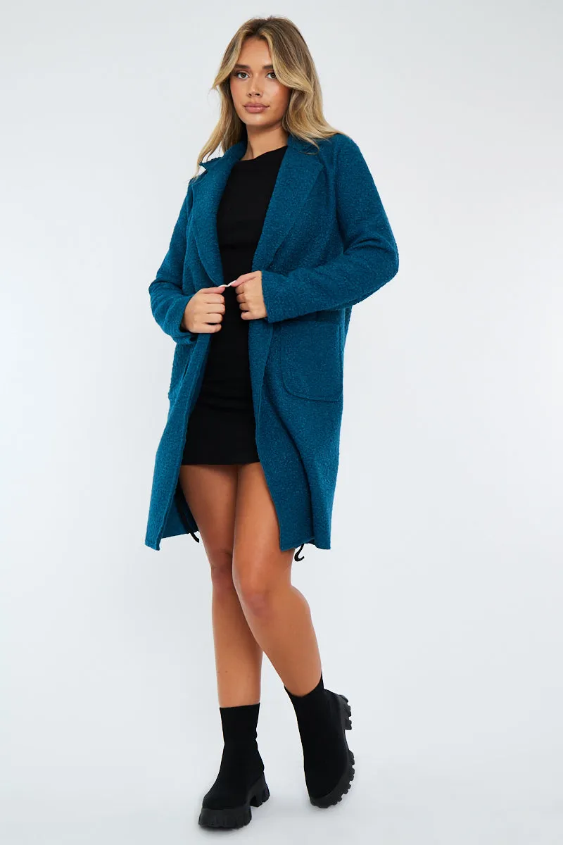 Teal Blue Mid Length Teddy Coat - Madelin