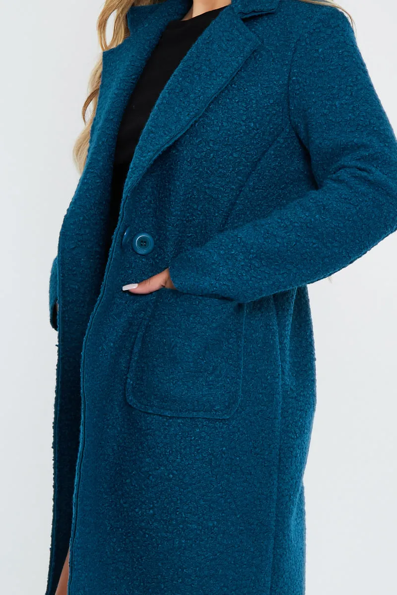 Teal Blue Mid Length Teddy Coat - Madelin