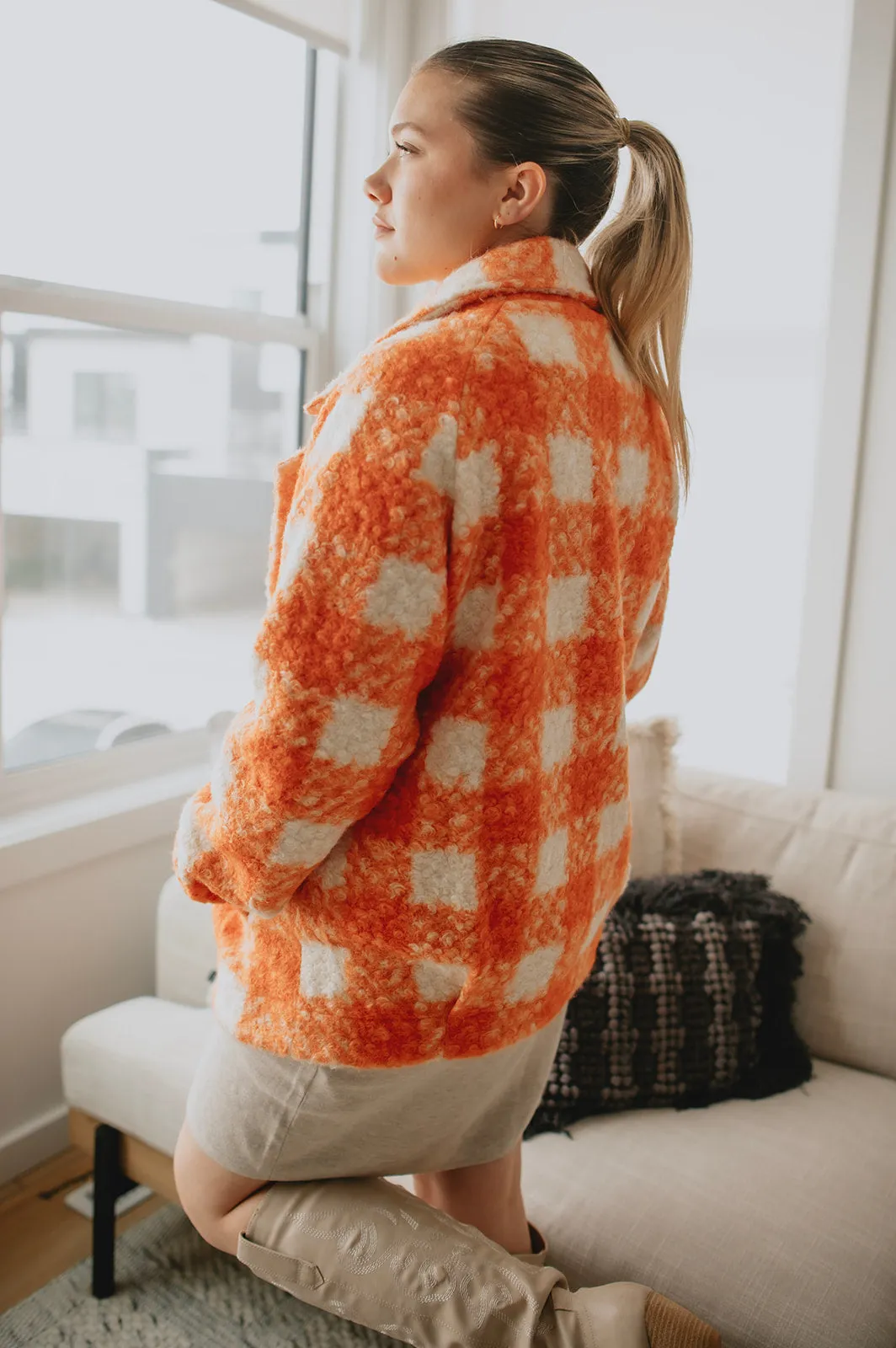 The Buffalo Check Boucle Jacket - Orange