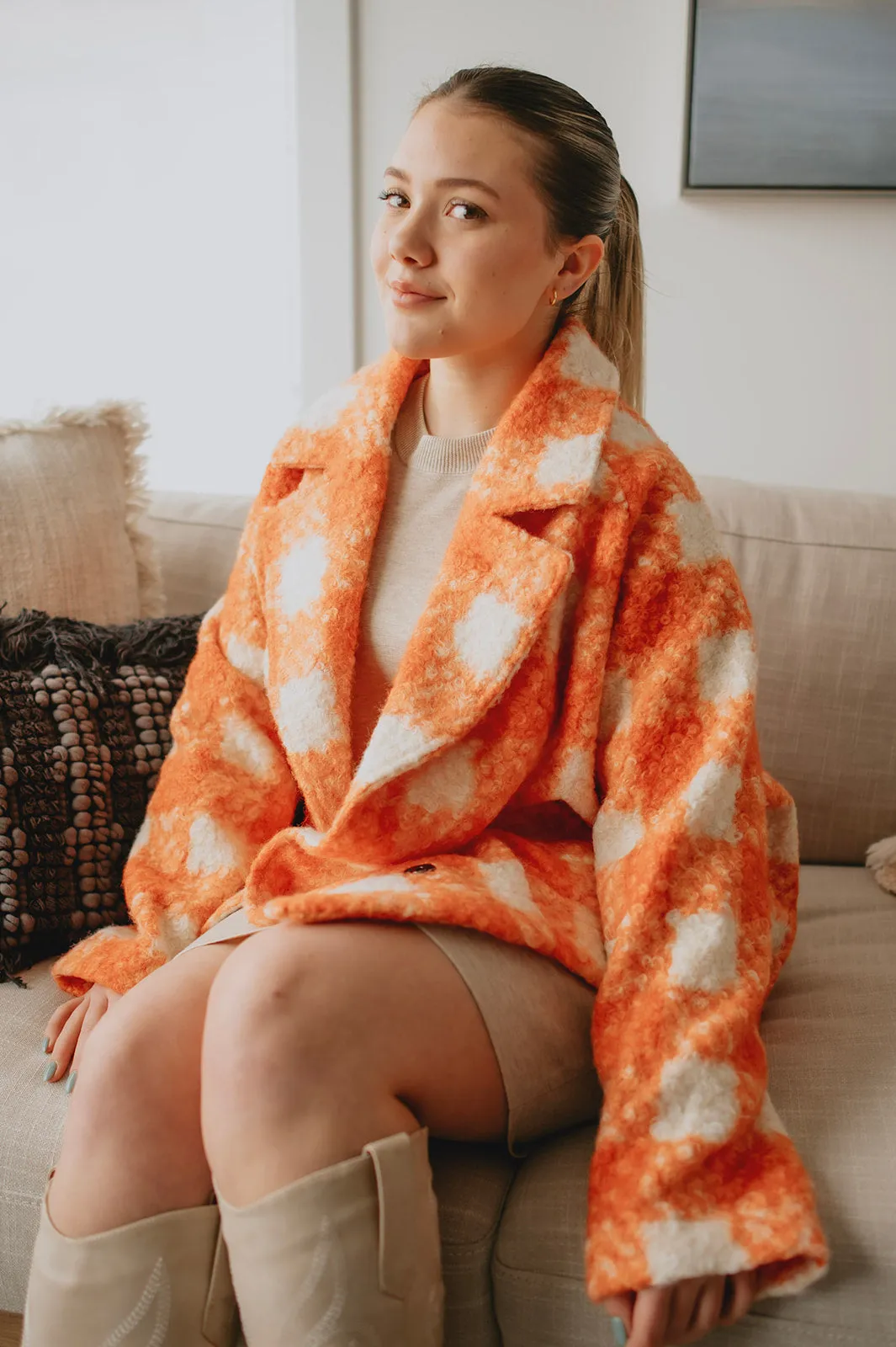 The Buffalo Check Boucle Jacket - Orange