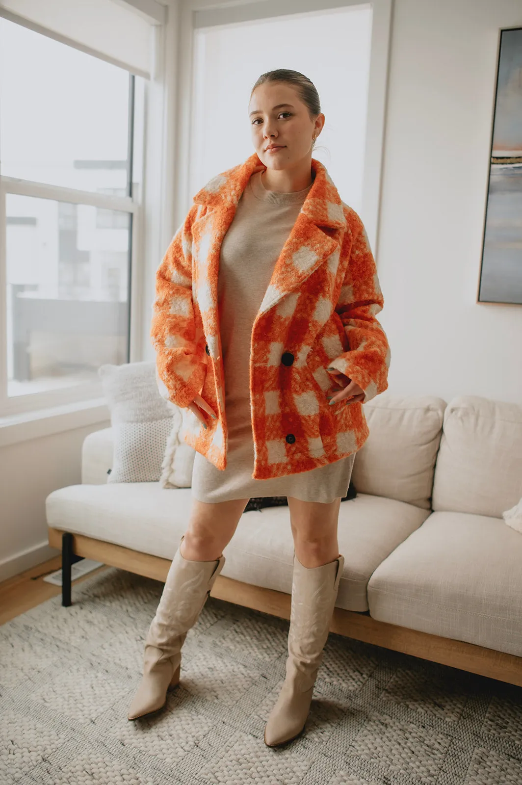 The Buffalo Check Boucle Jacket - Orange