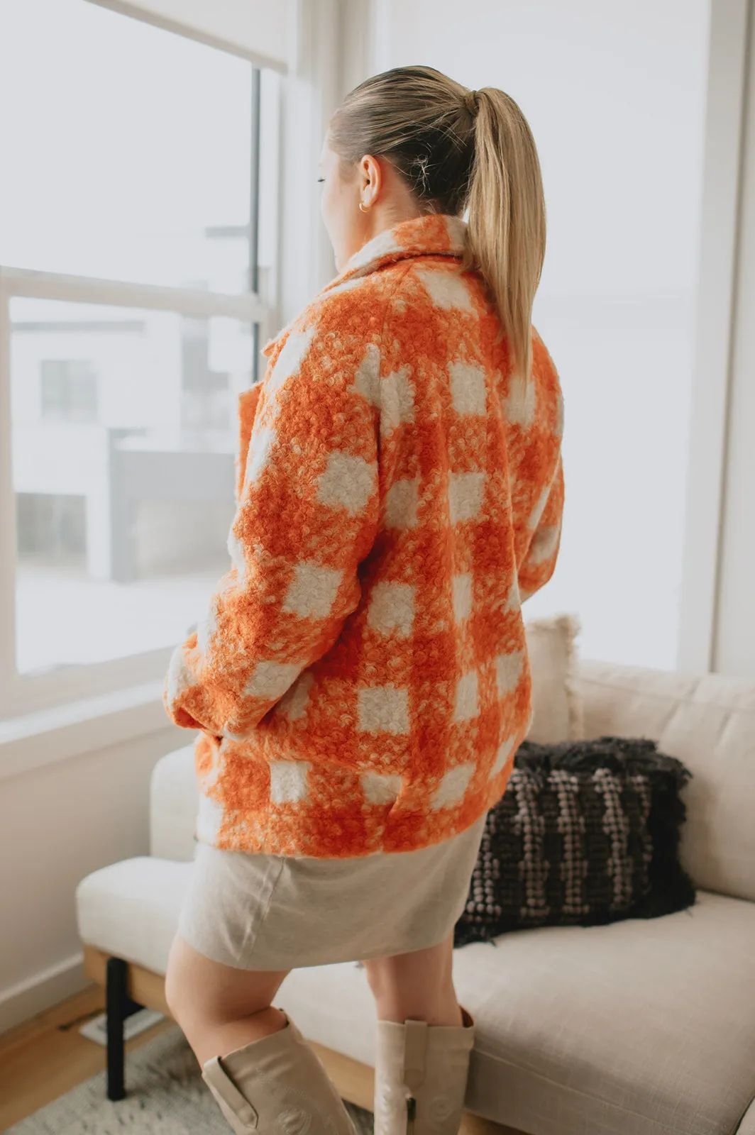 The Buffalo Check Boucle Jacket - Orange