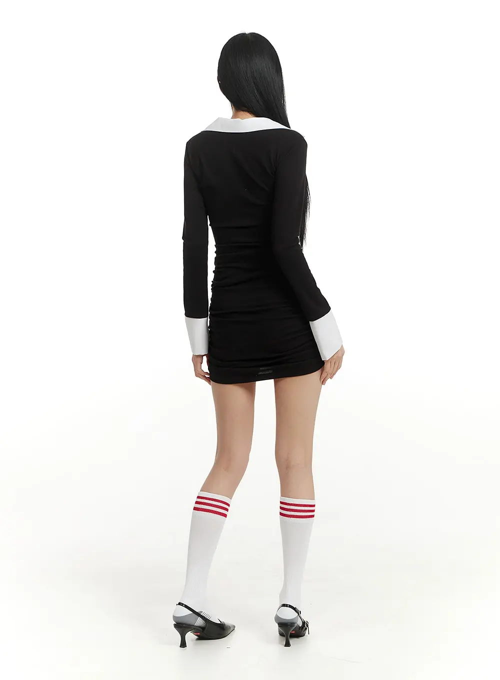 Two Tone Slim Collar Mini Dress IM406