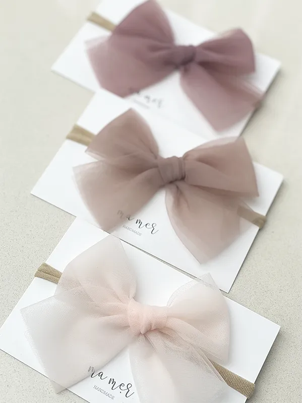 Valentina Matching Colour elastic headband Bows: white, light pink, dusty, rose