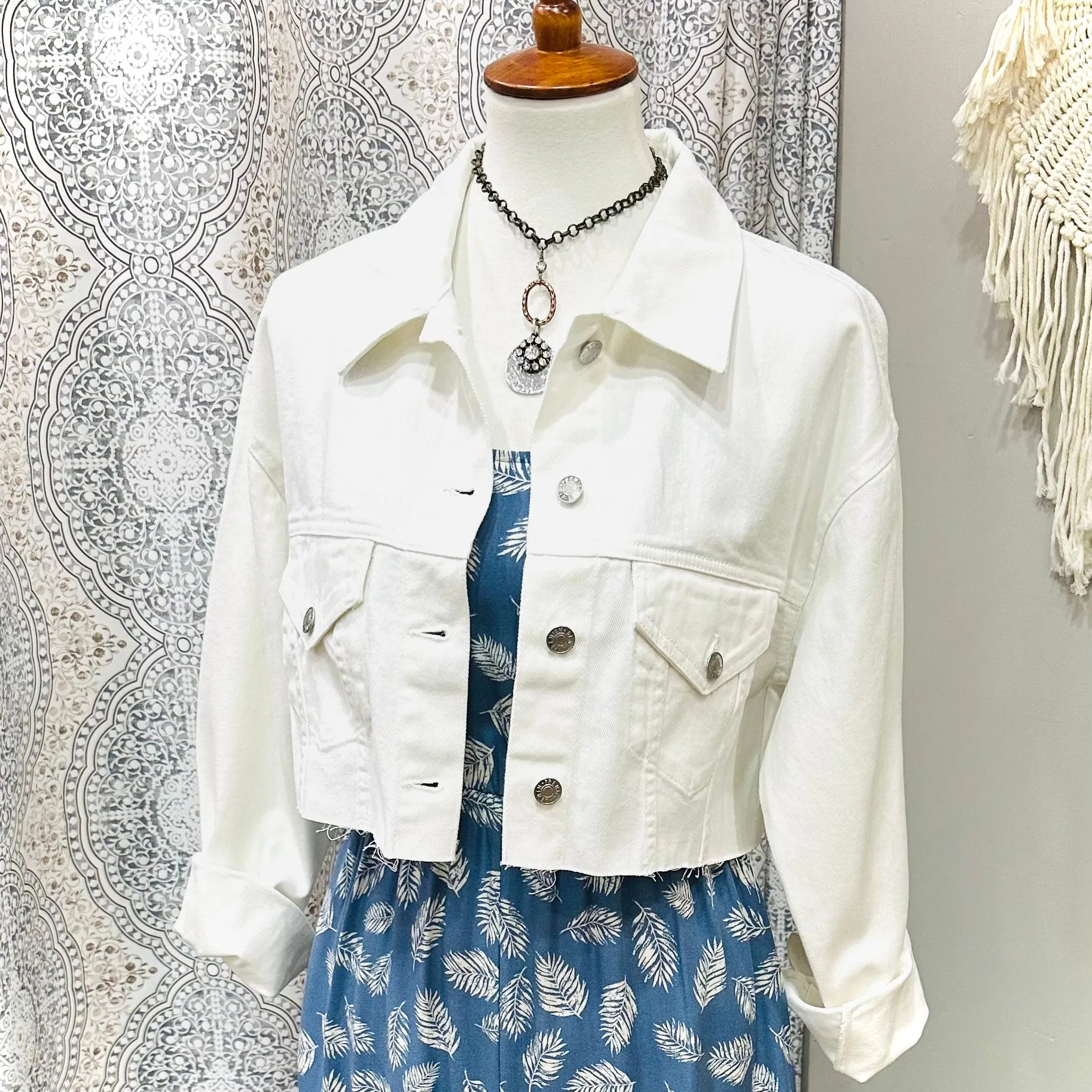 White Cropped Denim Jacket L