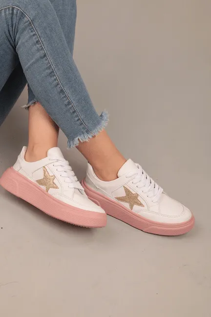 White Sneakers With Pink Sole