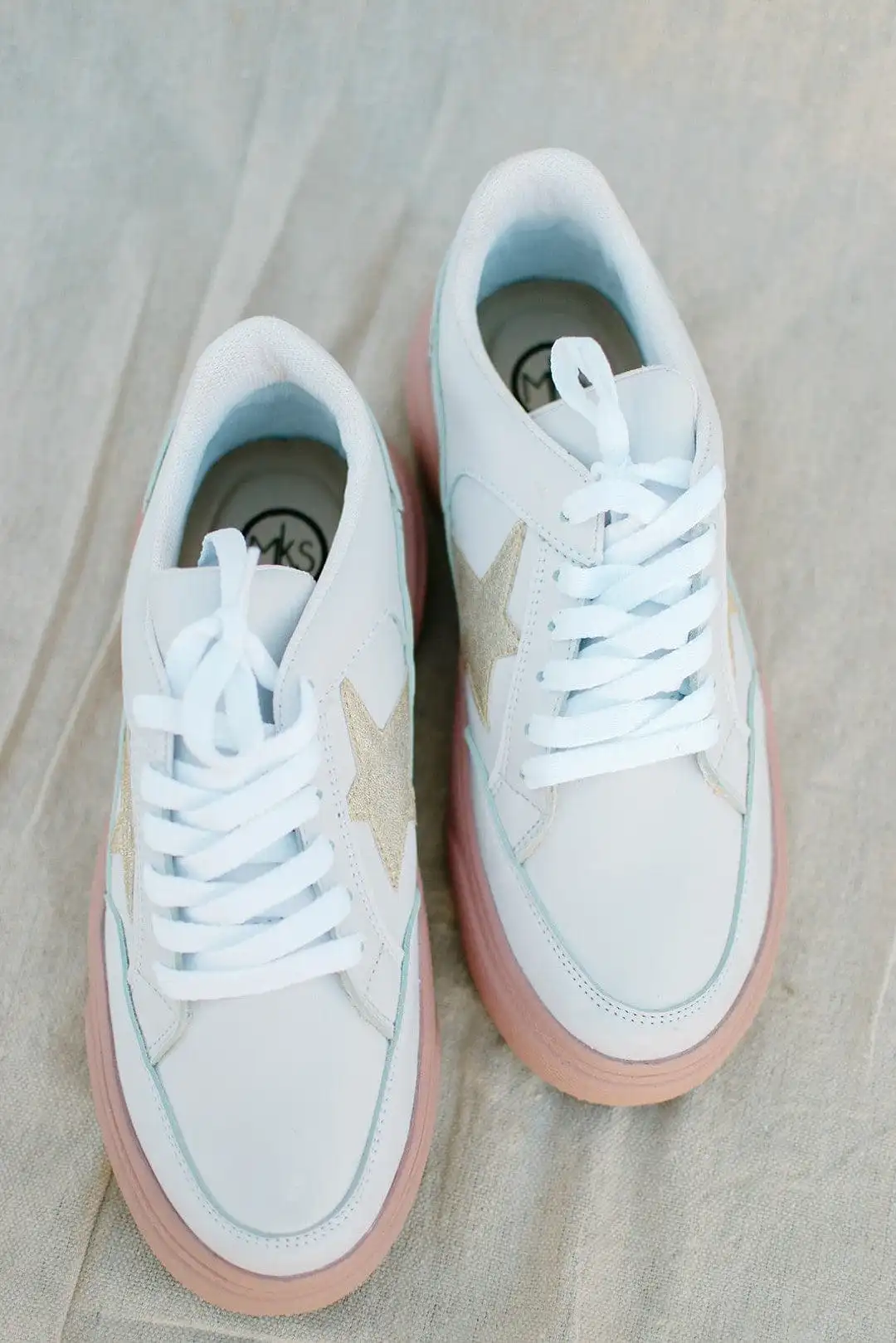 White Sneakers With Pink Sole