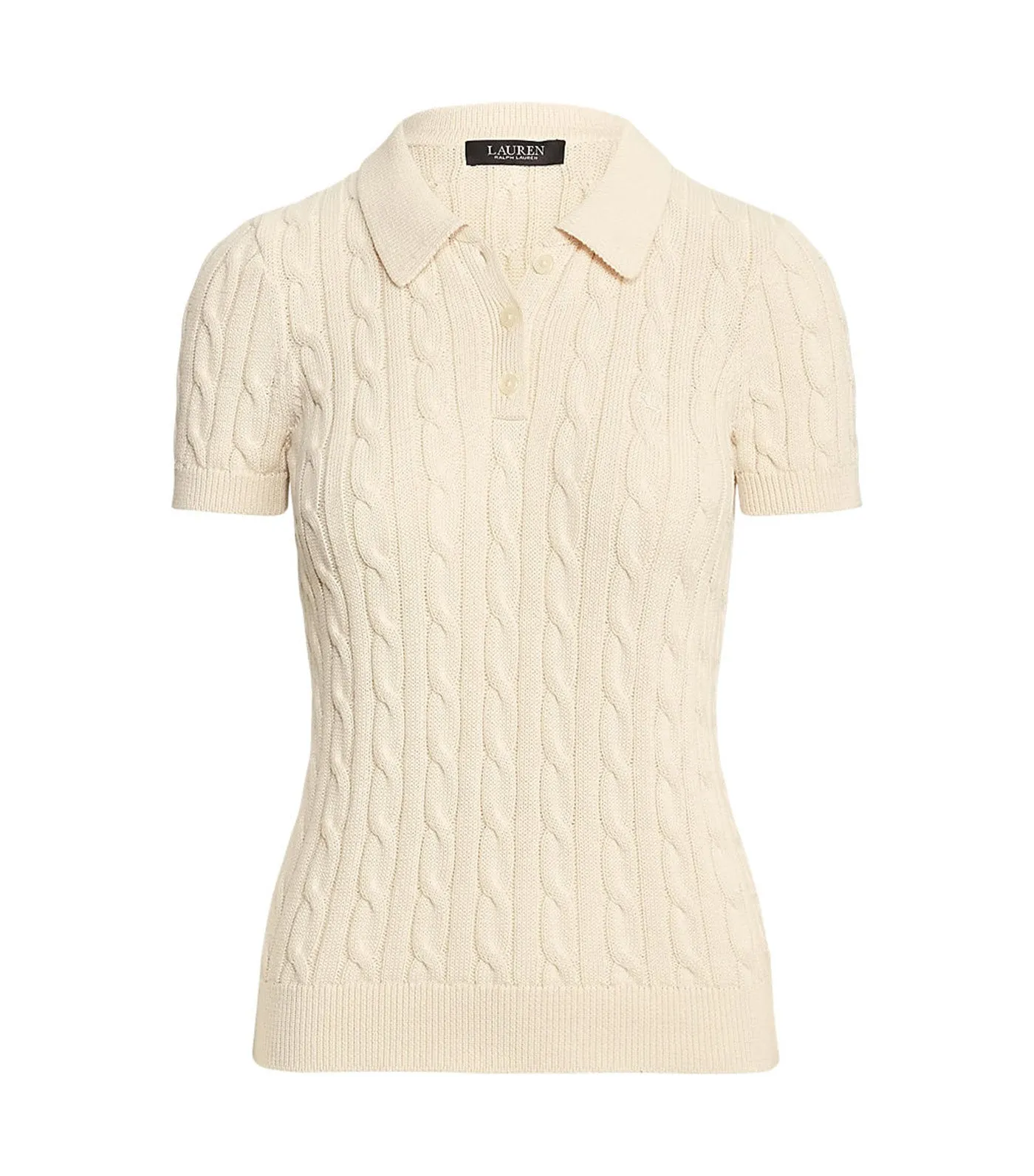 Women's Cable-Knit Cotton Polo Sweater Mascarpone Cream