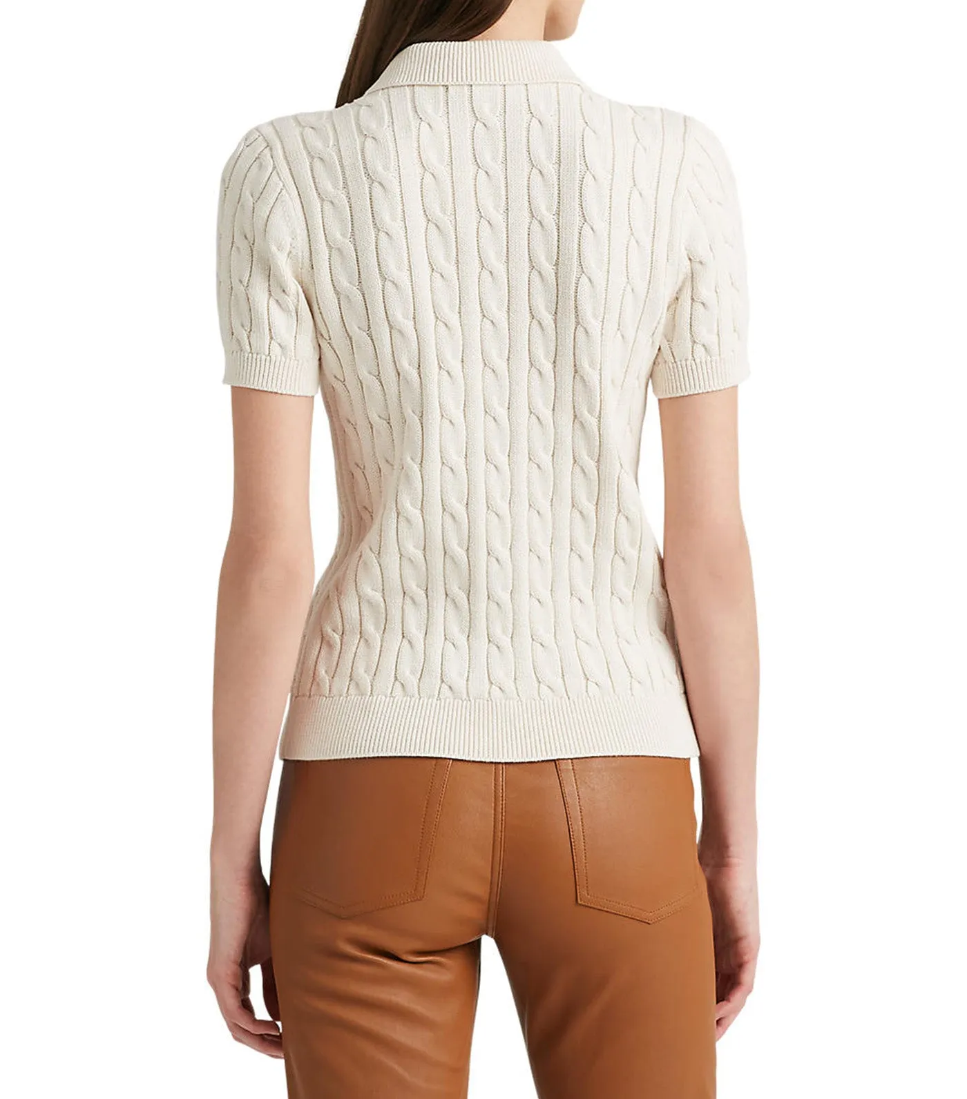 Women's Cable-Knit Cotton Polo Sweater Mascarpone Cream