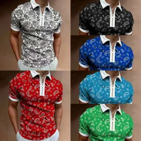 Xituodai Summer New Short Sleeve Printed Slim Fit Zip Lapel Men's Polo Shirt