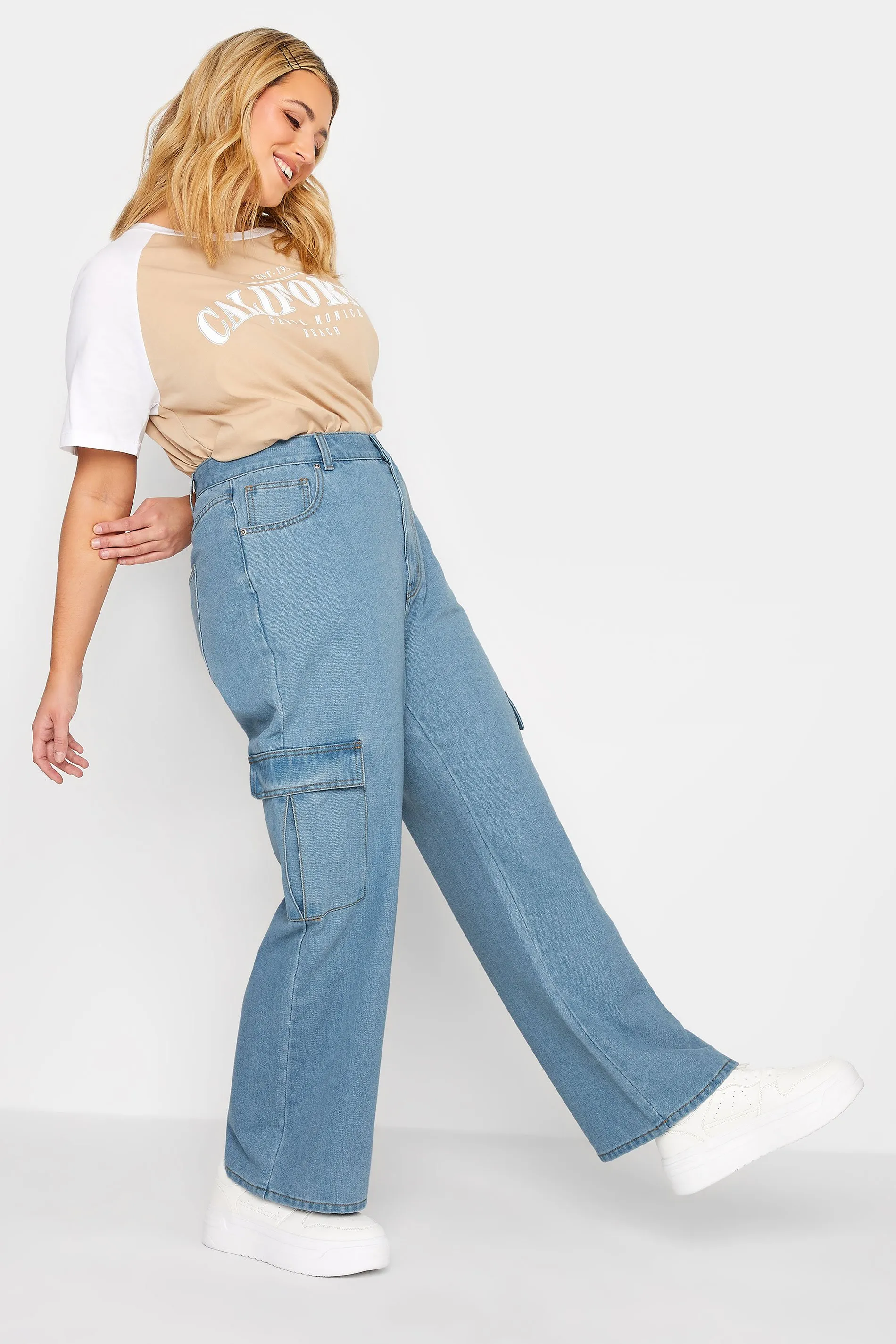 YOURS Curve Blue Cargo Jeans